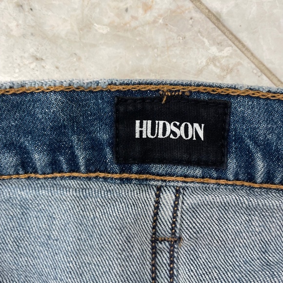 HUDSON JEANS {M} Vivid Denim Mini Skirt Raw Hem - Picture 6 of 9